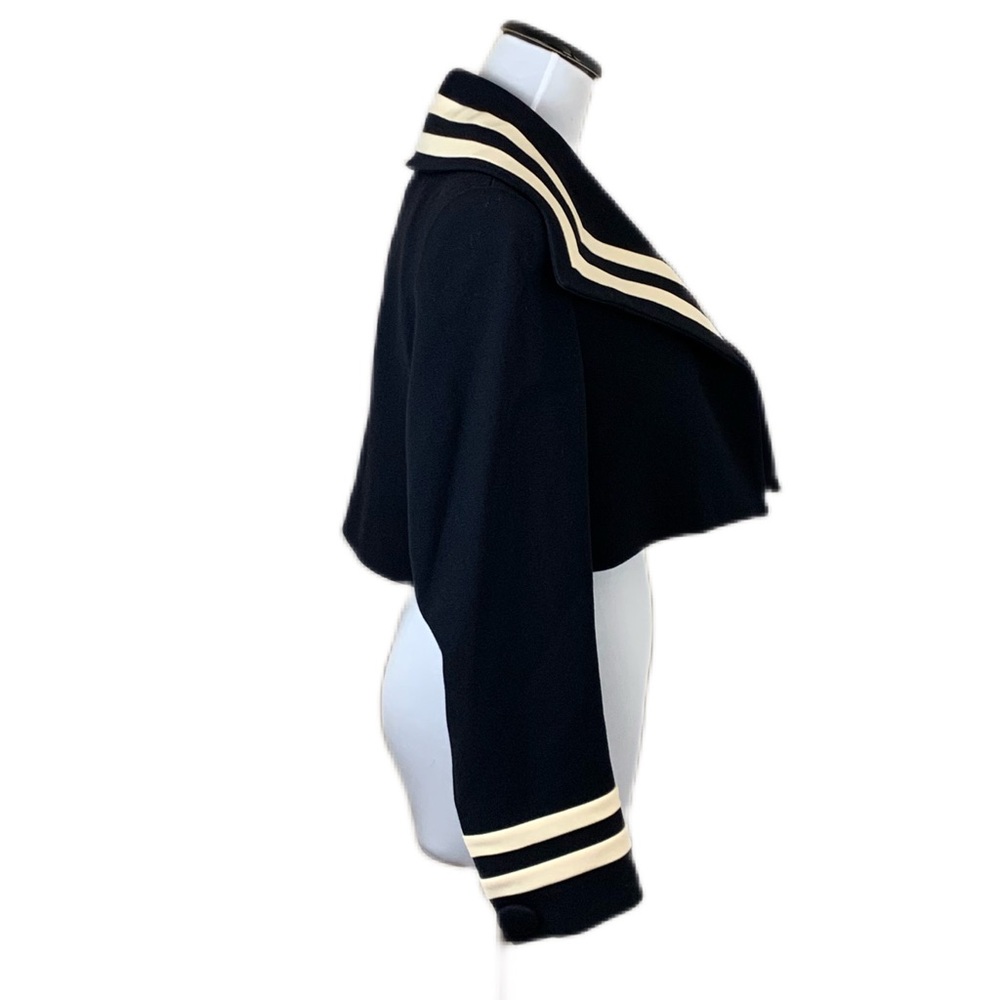Vintage Rodney Vaughn SZ 4 Telford Black Cream Striped Sailor Collar Wool Jacket - Picture 3 of 10
